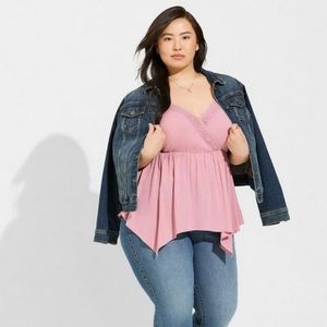 Torrid Size 0 Rayon Slub Lace Trim Babydoll Surplice Top